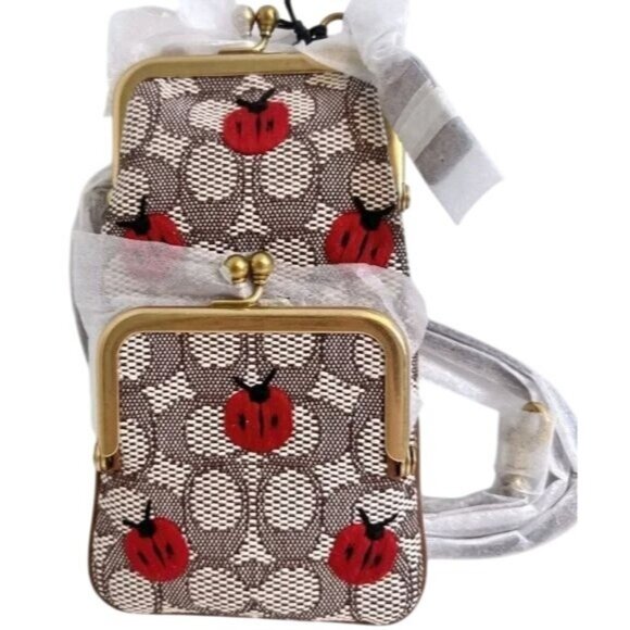 SOLD!!! Coach Double Frame Kisslock Bonnie Cashin Crossbody Jacquard Ladybugs - Picture 2 of 12